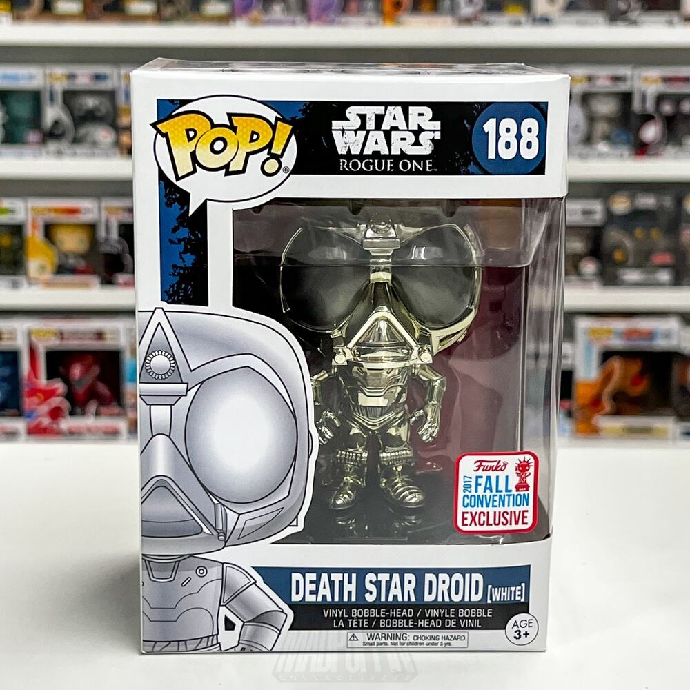 Funko Pop Star Wars Rogue One Death Star Droid White NYCC 188 Chrome Toy Figure